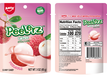 Amos Peelerz Lychee Gummy Candy (3oz)