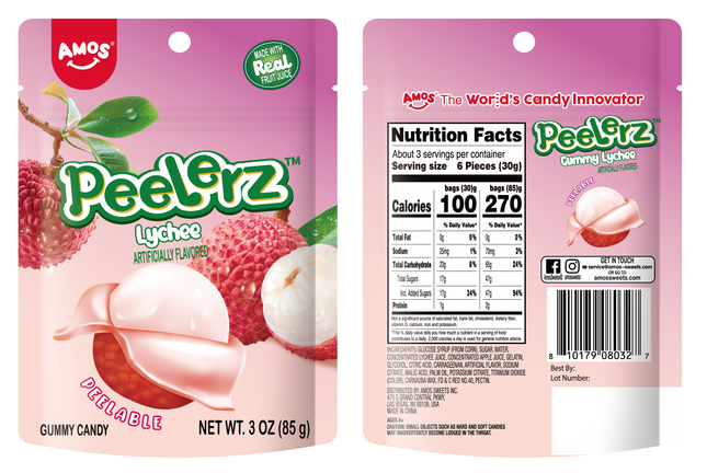 Amos Peelerz Lychee Gummy Candy (3oz)