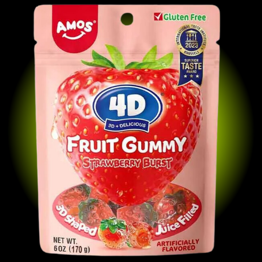 Amos Strawberry Burst 4D Juice Filled Fruit Gummy (6 oz) - Case of 12