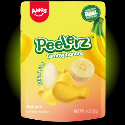 Amos Peelerz Banana Gummy Candy (3 oz) - Case of 24