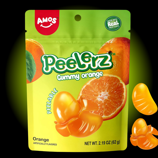 Amos Peelerz Orange Gummy Candy (3 oz) - Case of 24