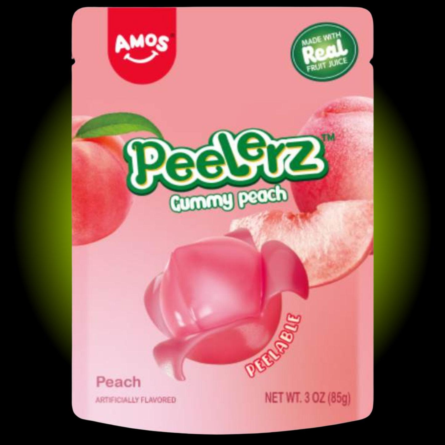Amos Peelerz Peach Gummy Candy (3 oz) - Case of 24