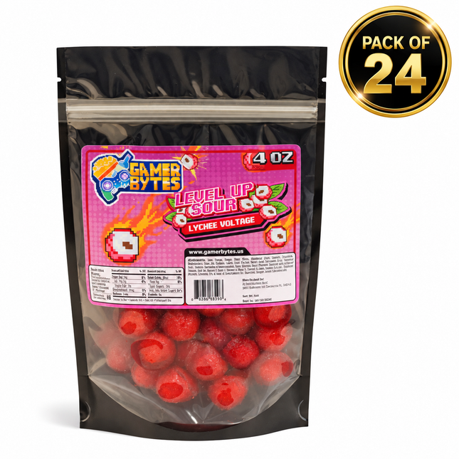 Gamer Bytes Level Up Sour Lychee Voltage Candy (4 oz) CASE OF 24