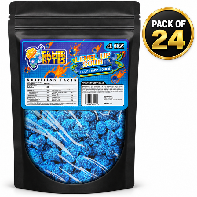 Gamer Bytes Level Up Sour Blue Razz Bombs - 4 OZ CASE OF 24