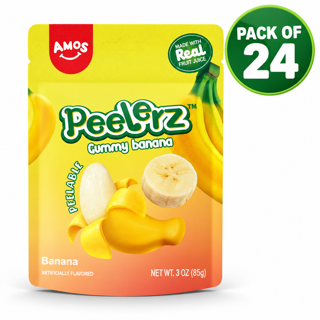 Amos Peelerz Banana Gummy Candy (3oz) Pack of 24