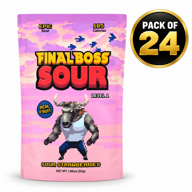 Final Boss Sour Level 1 Strawberries Candy (Pack of 24)