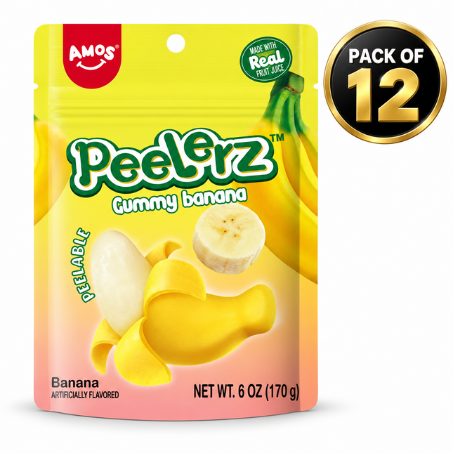 Amos Peelerz Banana Gummy Candy (6 oz) PAck of 12