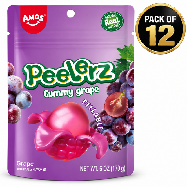 Amos Peelerz Grape Gummy Candy (6 oz) Pack of 12