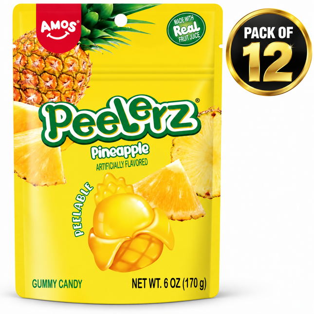 Amos Peelerz Pineapple Gummy Candy (6 oz) Pack of 12