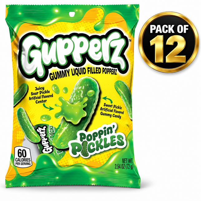 Gupperz Poppin' Pickles Candy (2.54 oz) Pack of 12