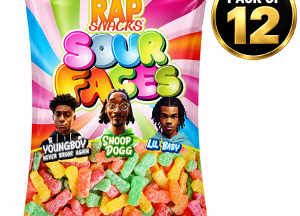 Rap Snacks Sour Gummy Candy Faces (5.3 oz) Pack of 12