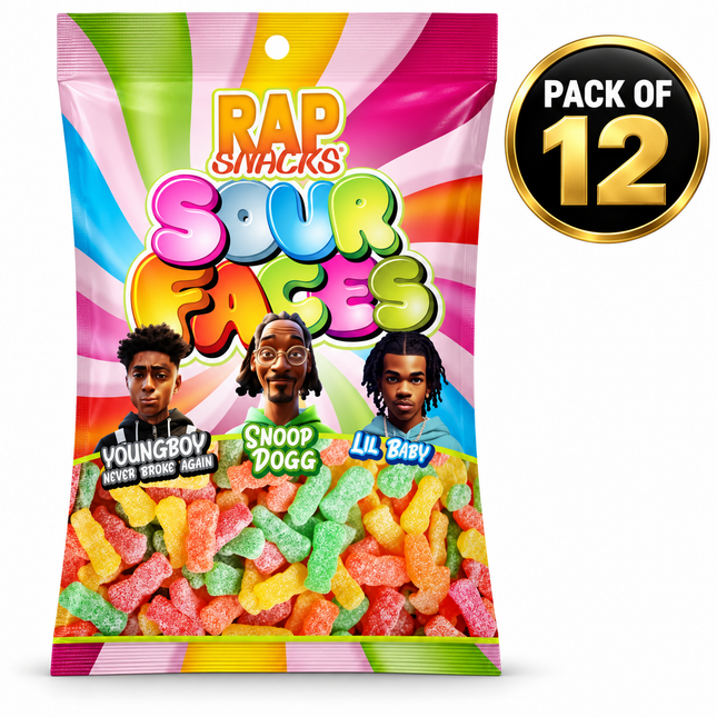 Rap Snacks Sour Gummy Candy Faces (5.3 oz) Pack of 12