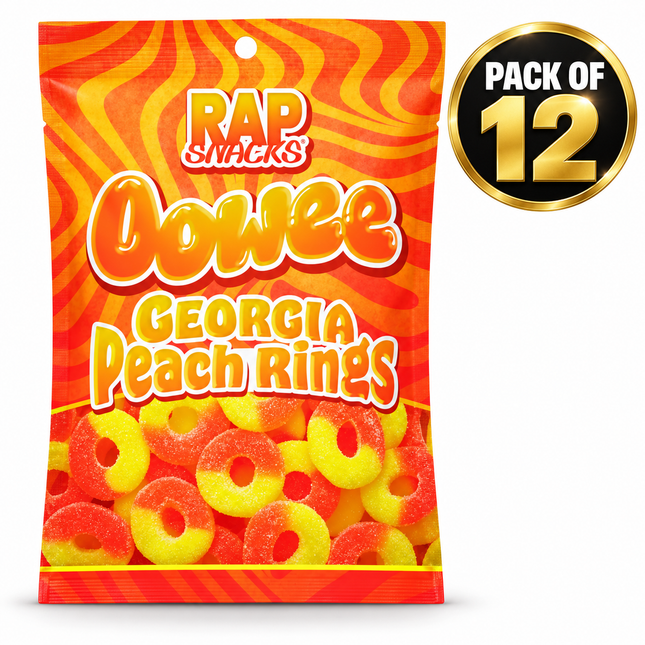 Rap Snacks Oowee Georgia Peach Gummy Candy Rings (5.3 oz) Pack of 12