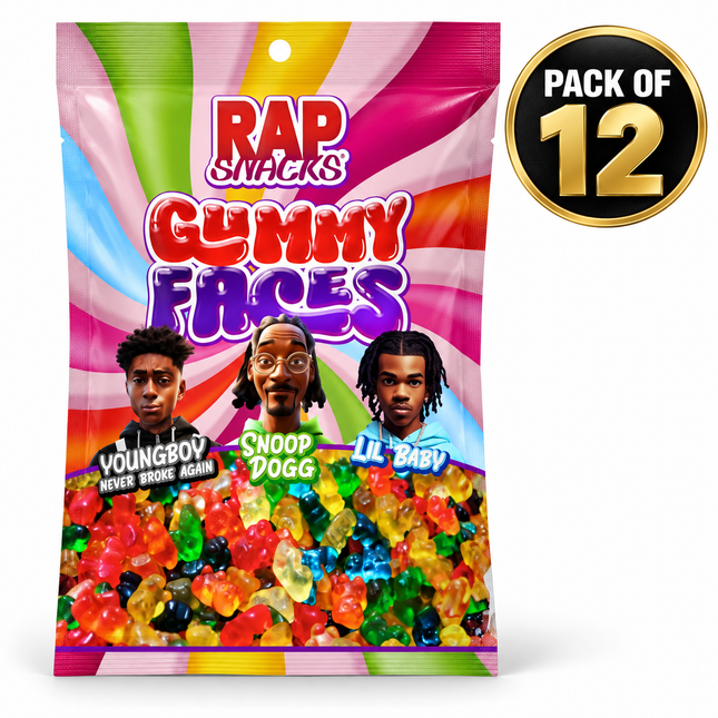 Rap Snacks Gummy Candy Faces (5.3 oz) Pack of 12