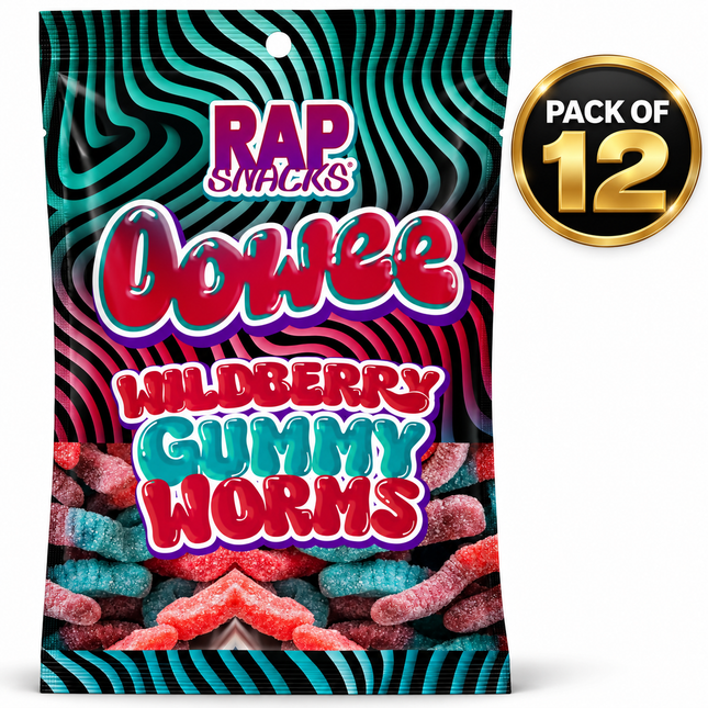 Rap Snacks Oowee Wildberry Candy Gummy Worms (5.3 oz) Pack of 12