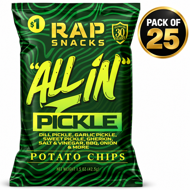 Rap Snacks All In Pickle Potato Chips 1.5oz 25 PACK