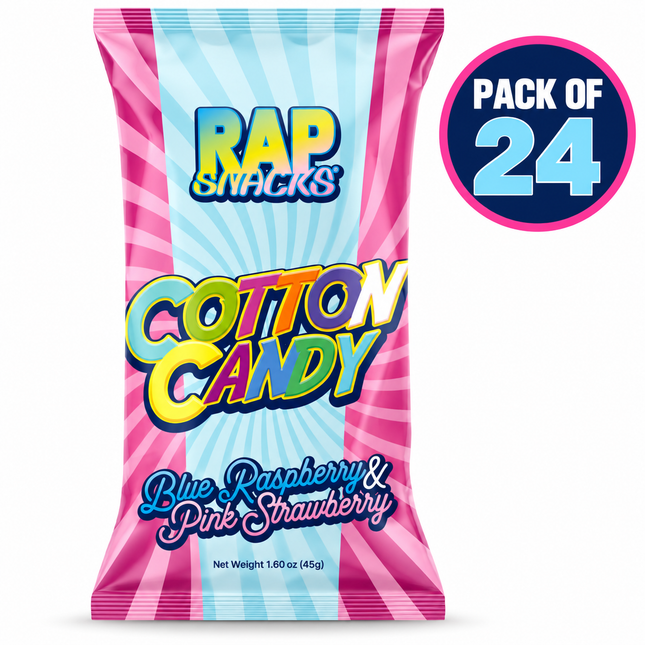 Rap Snacks Blue Raspberry & Pink Strawberry Cotton Candy (1.6 oz) Pack of 24