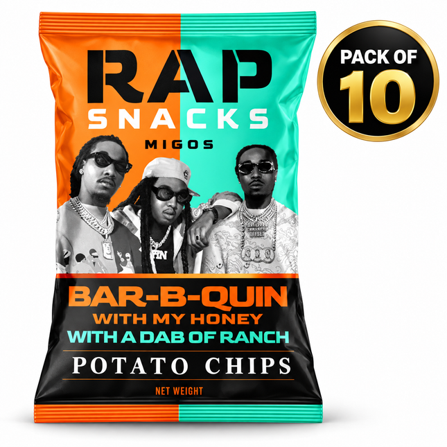 Rap Snacks Migos Bar-B-Quin With My Honey With a Dab of Ranch Chips (2oz) Pack of 10