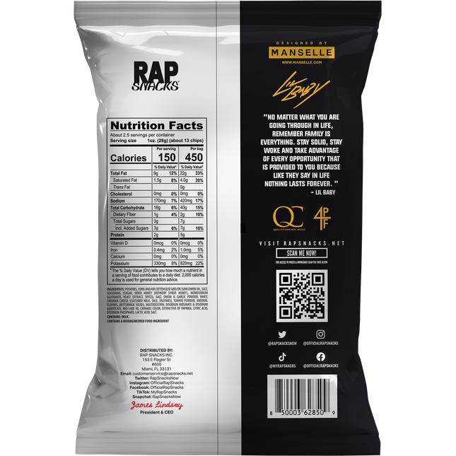 Rap Snacks Lil Baby Cheddar + Sour Cream Chips (2oz)