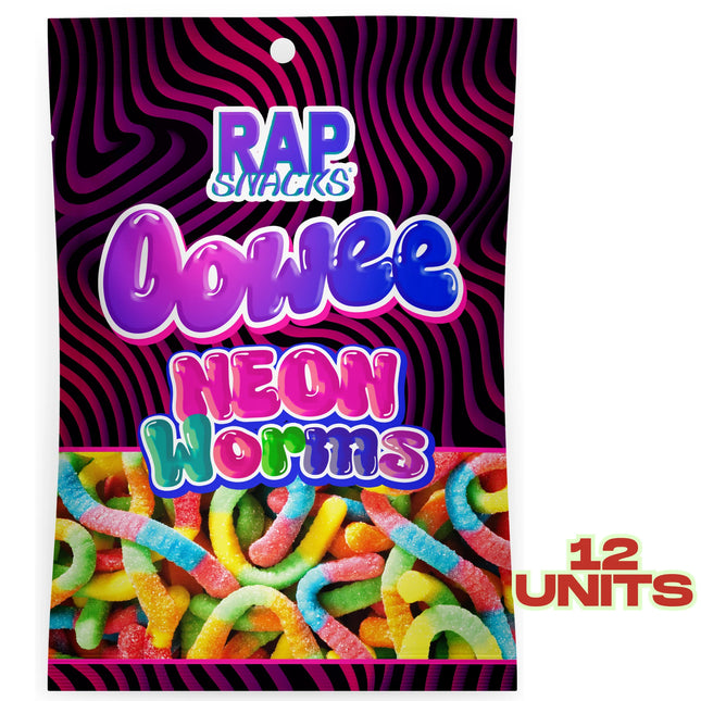 Rap Snacks Oowee Neon Gummy Candy Worms (5.3 oz) Pack of 12