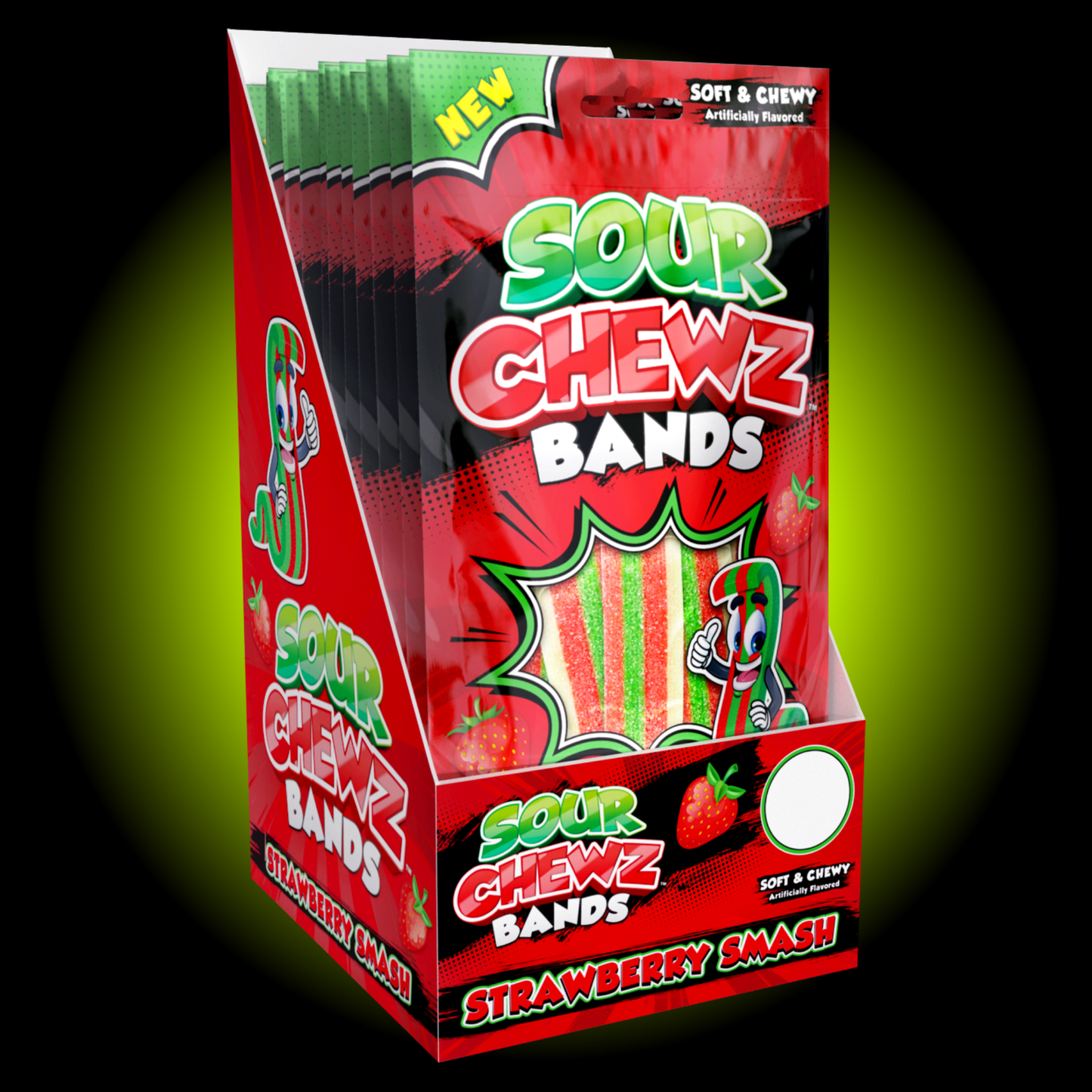 Fun Factory Candy & Novelty Co. Sour Chewz Strawberry Smash Bands (4.25 oz) - Pack of 12
