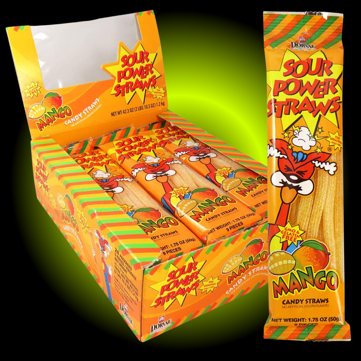 Sour Power Mango Gummy Straws Candy (1.75 oz) - 24 ct Display Box
