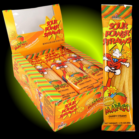 Sour Power Mango Gummy Straws Candy (1.75 oz) - 24 ct Display Box