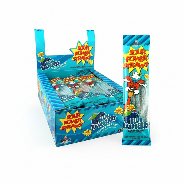 Sour Power Blue Raspberry Gummy Straws Candy (1.75 oz)