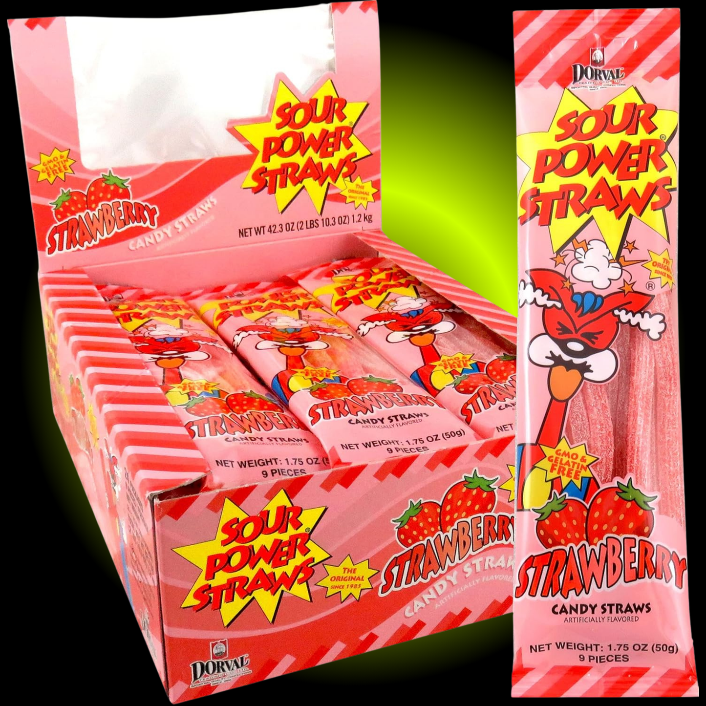 Sour Power Strawberry Gummy Straws Candy (1.75 oz) - 24 ct Display Box