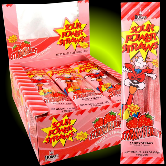 Sour Power Strawberry Gummy Straws Candy (1.75 oz) - 24 ct Display Box