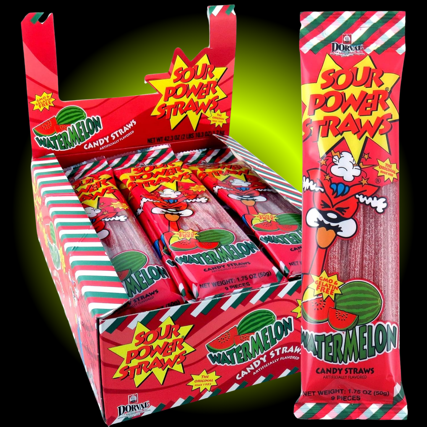 Sour Power Watermelon Gummy Straws Candy (1.75 oz) - 24 ct Display Box