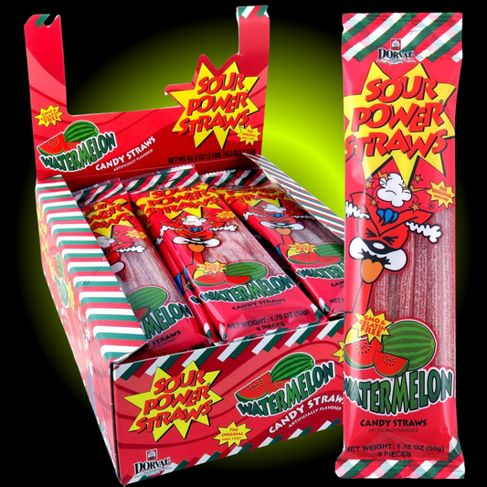 Sour Power Watermelon Gummy Straws Candy (1.75 oz) - 24 ct Display Box