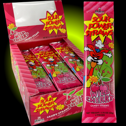 Sour Power Wild Cherry Gummy Straws Candy (1.75 oz) - 24 ct Display Box