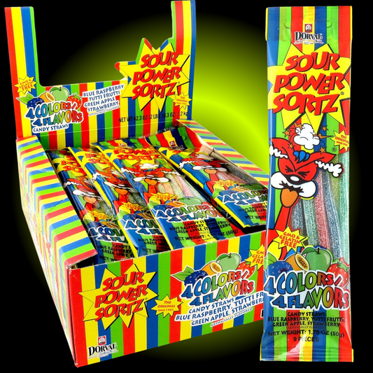 Sour Power Sortz Assorted Gummy Straws Candy (1.75 oz) - 24 ct Display Box