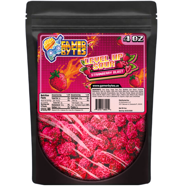 Gamer Bytes Strawberry Super Sour Candy (4oz) CASE OF 24