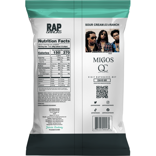 Rap Snacks Migos | Sour Cream With A Dab Of Ranch Chips